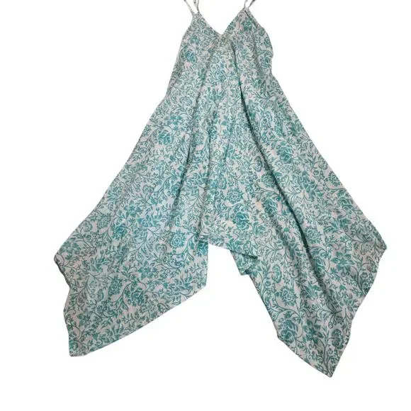 World Market Hand Block Blue Printed Jumpsuit S/M Boho Wide Leg Romper Oversize - Picture 2 of 9